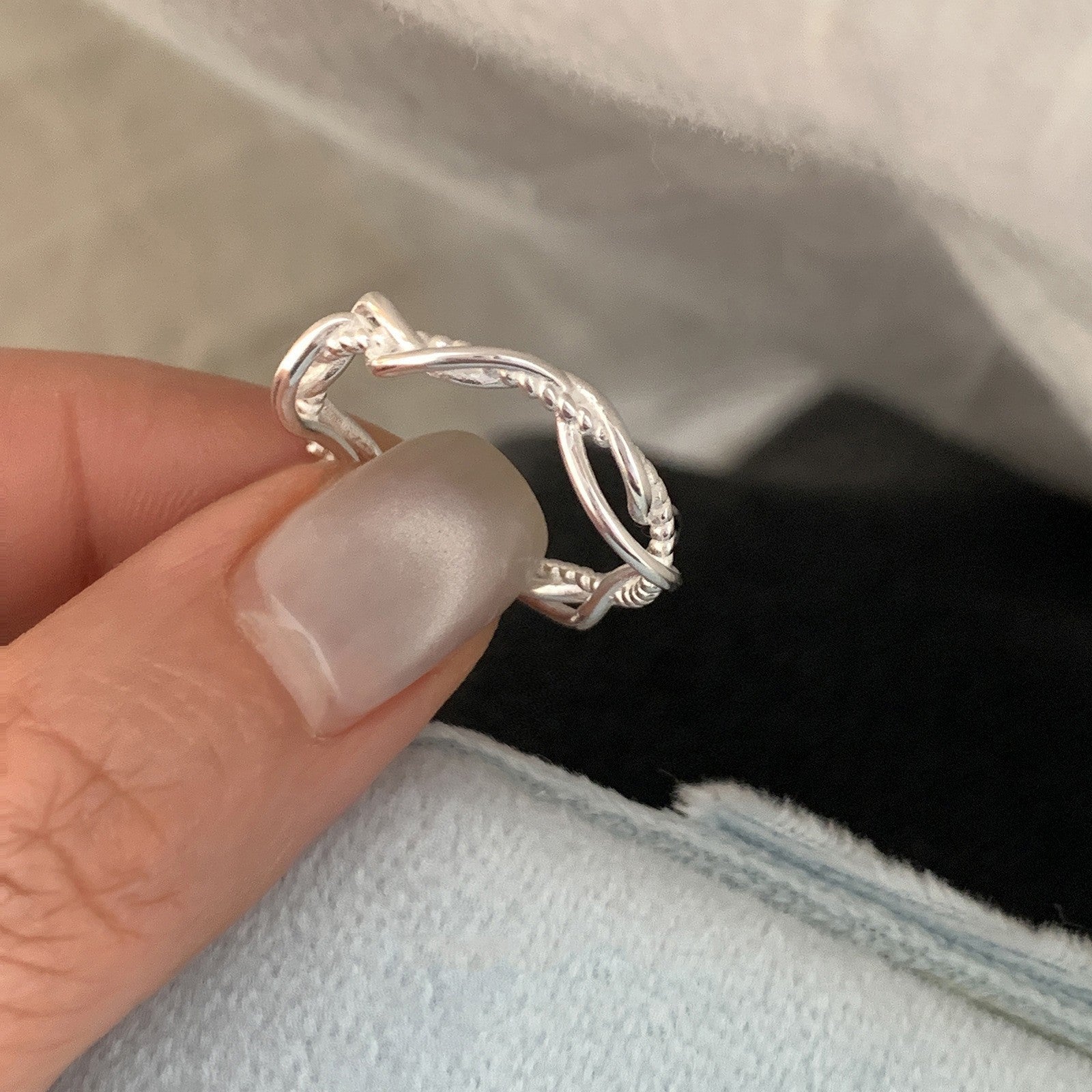 Trendiges unregelmäßiges 925er Sterlingsilber Ring-Set für Frauen, anlaufbeständiger minimalistischer INS Ästhetik schlichter Band, vielseitiger Alltagsschmuck