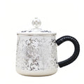 Pure 999 Fine Silver Ornate Silver Floral Porcelain Mug with Decorative Lid and Handcrafted Wrapped Handle - Handicraft