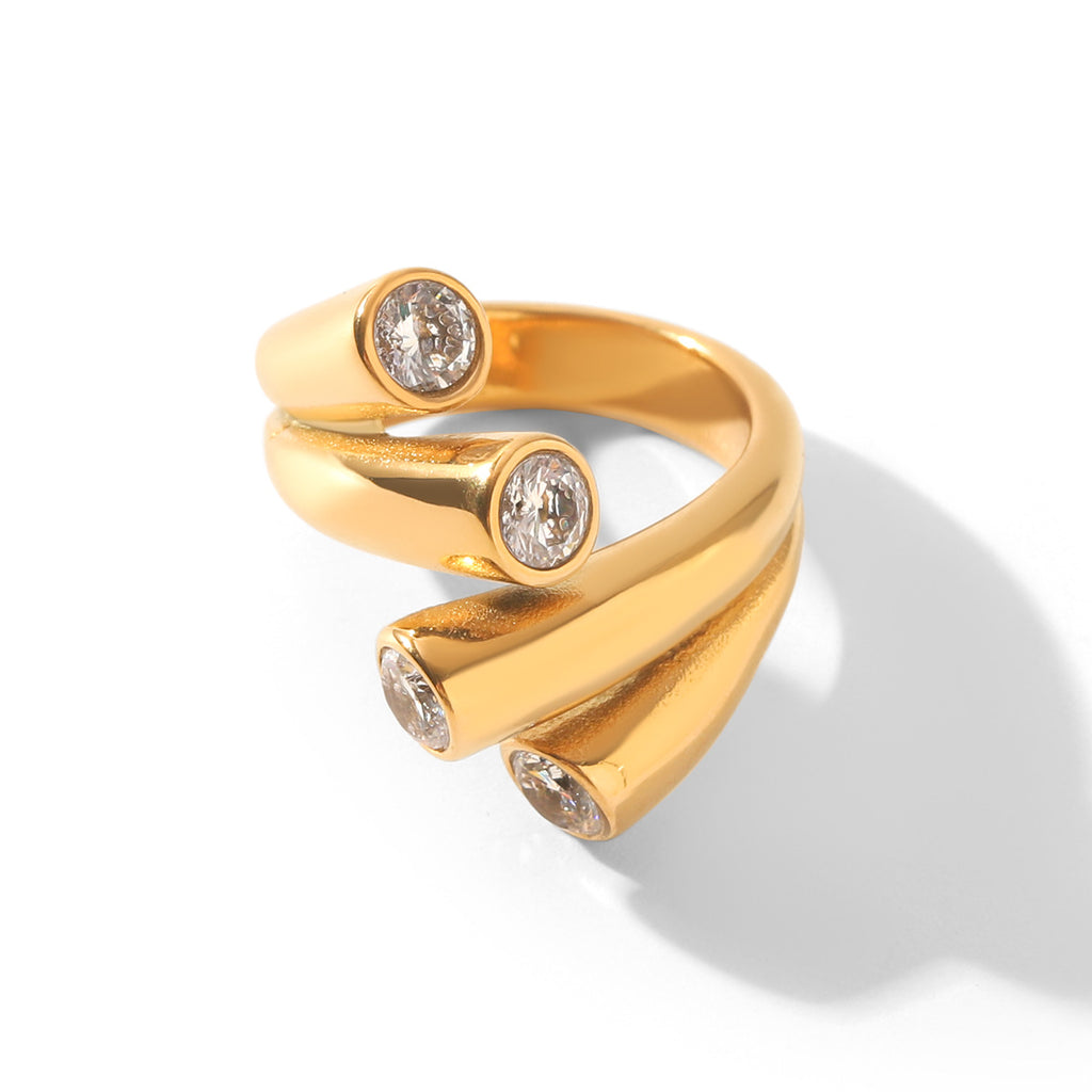 Colorfast Titanium Steel Stainless Steel Zircon Ring