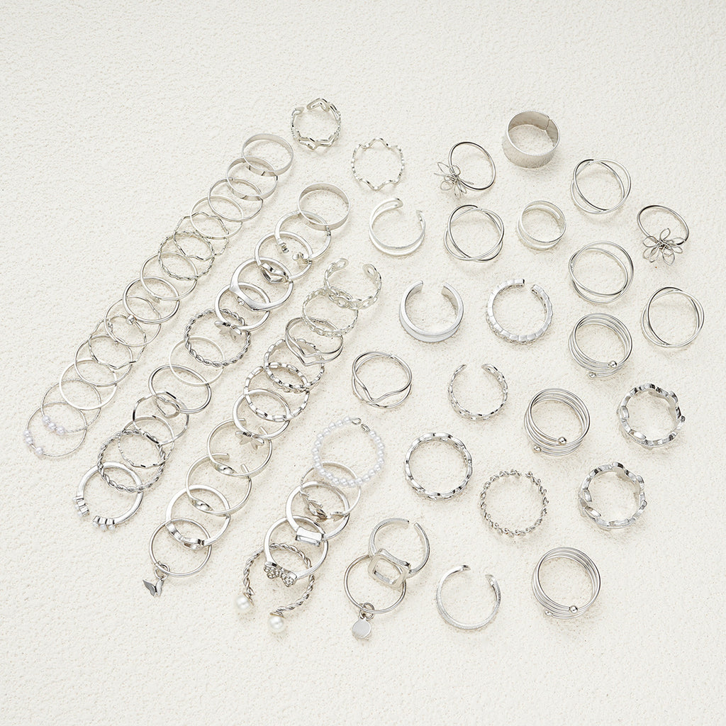 Simple Flower And Butterfly Spiral Ring 66-Piece Set
