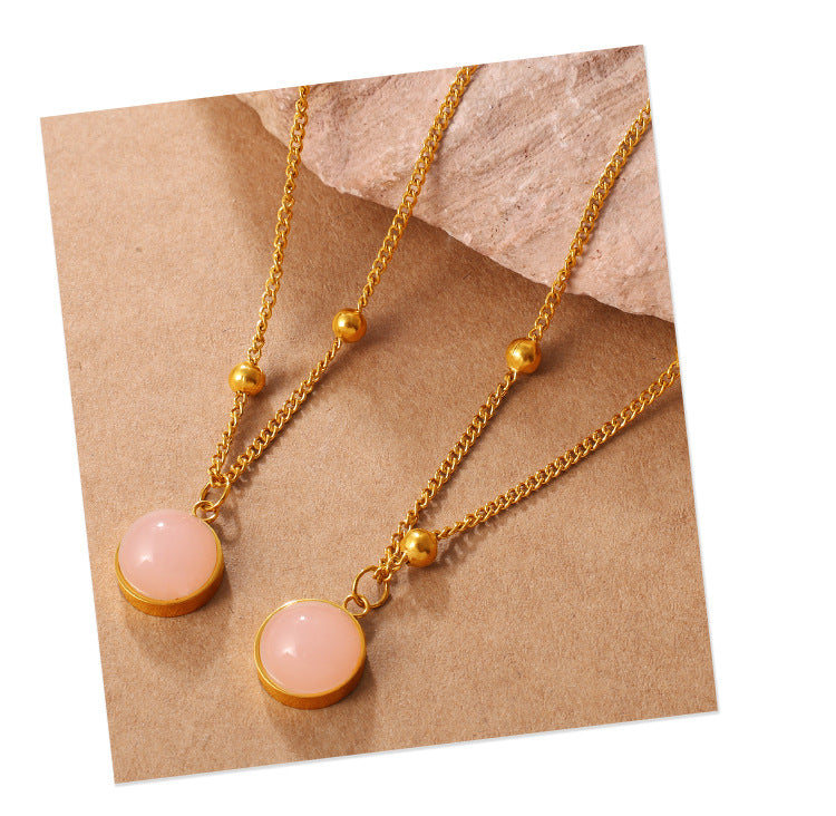Cross-border European And American Style Fashion Colored Natural Stone Pendant Collar Chain For The Neck, High-end And Elegant, Versatile And Geometric Necklace
