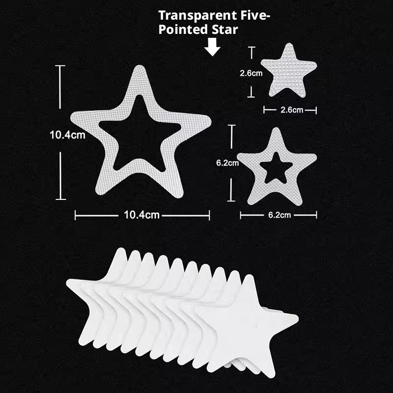 Five-pointed star anti-slip sticker-pink-10.5cm-with black scraper-PEVA-12 pieces