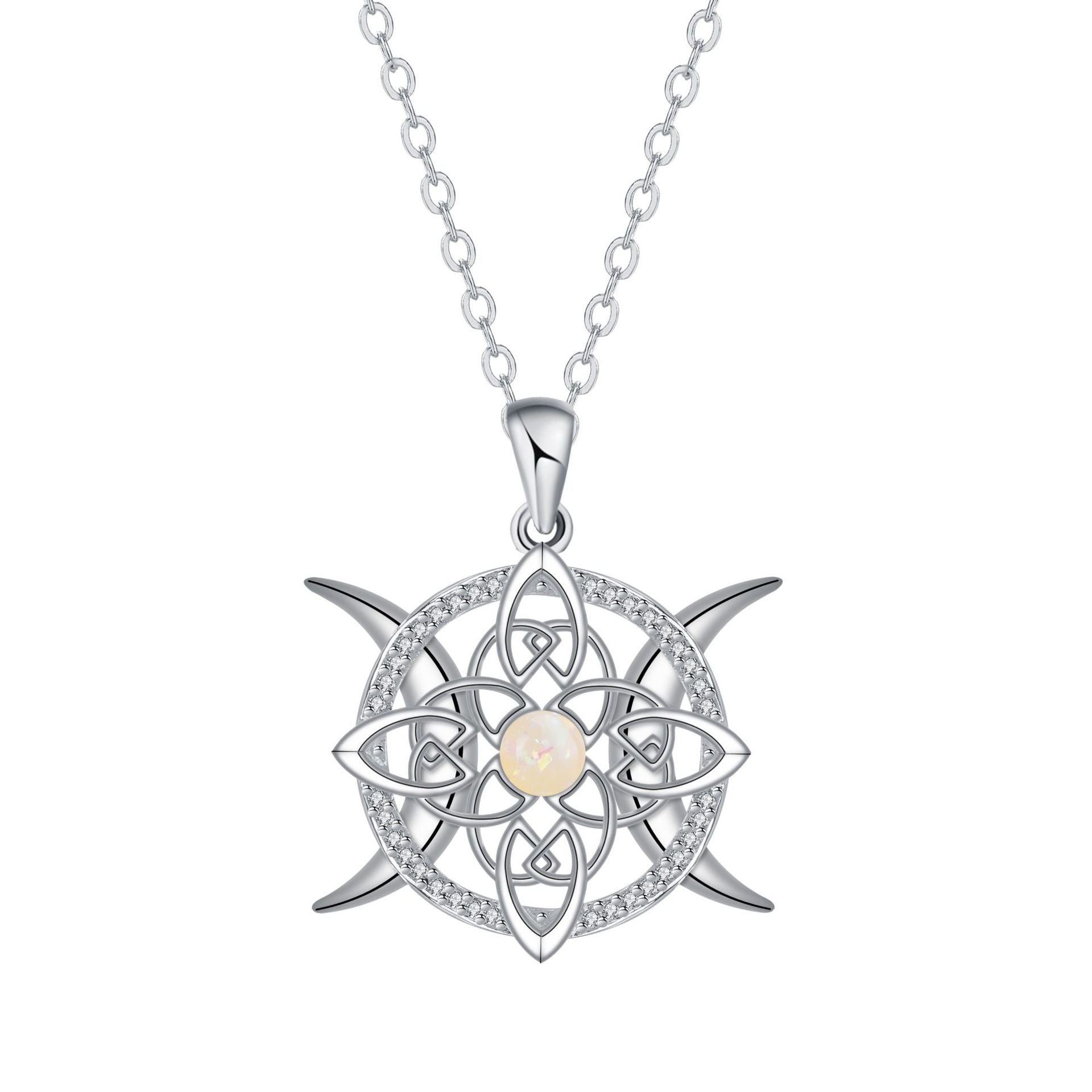 Opalbesetzte Diamant-Keltenknoten-Halskette