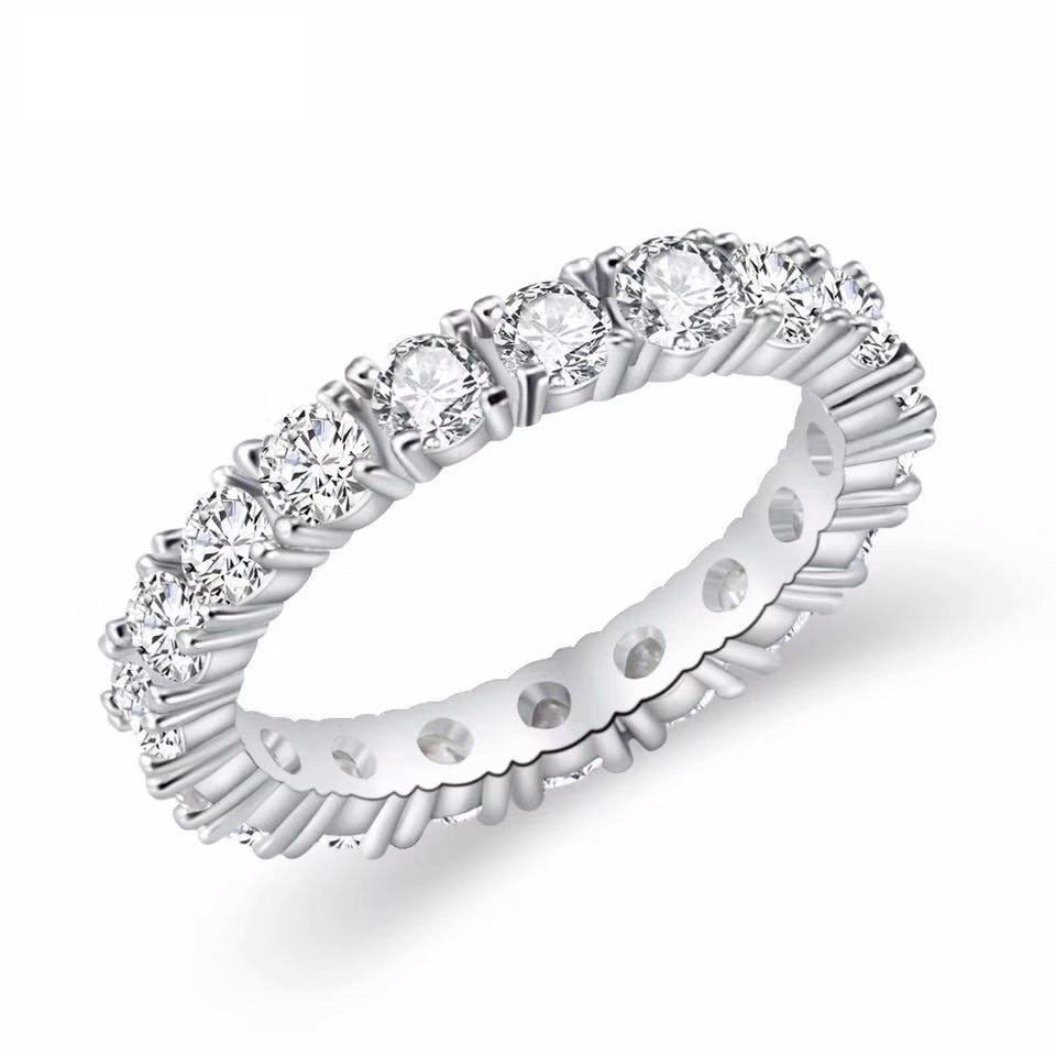 Full Diamond Micro-Set Knuckle Copper Ring With White Gold Plating Womens
