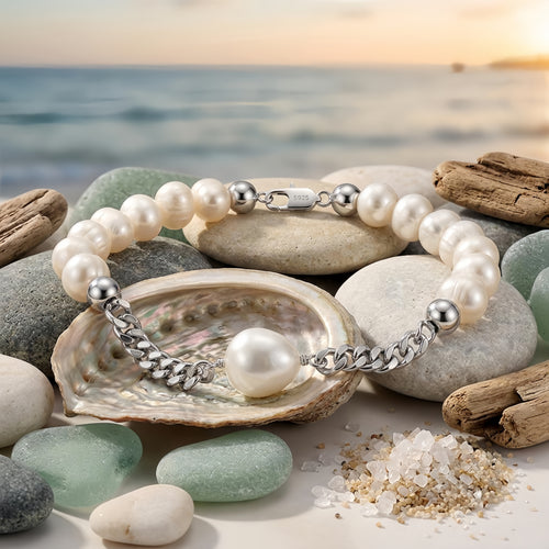 925 Sterling Silber Elegantes Perlen- und Sterling-Kettenarmband mit Teardrop-Akzent