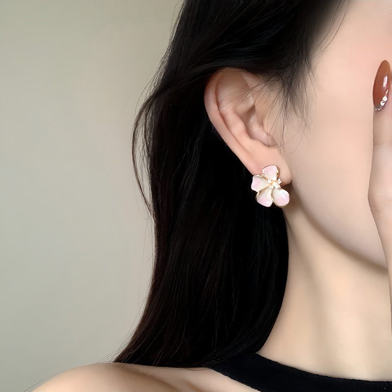 S925 Sterling Silver Needle Unique Drop-Glaze Flower Earrings For Women