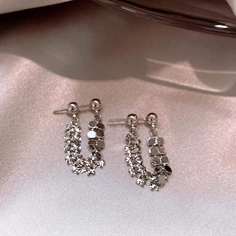 Elegant Lake Blue Teardrop CZ Drop Earrings For Women, Dainty Silver Tone Turquoise Crystal Tassel Earrings, Luxury Minimalist Bridal Jewelry Gift