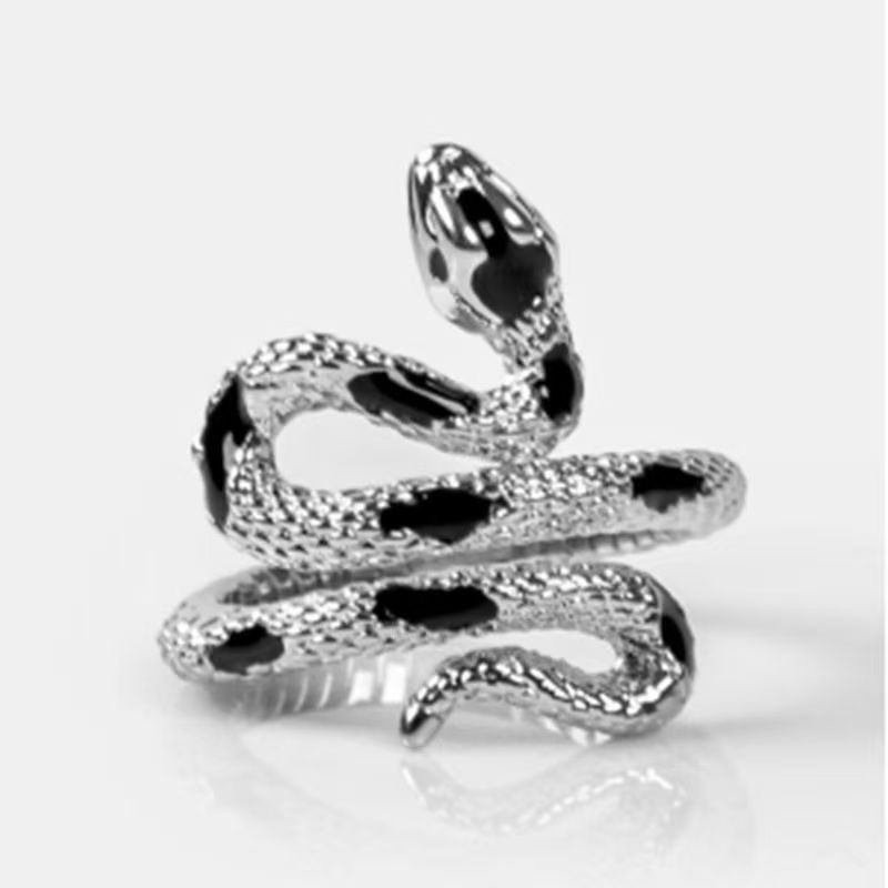 Dark Gothic Titanium Steel Snake Wrapped Ring, Adjustable Open Band, Neutral Unisex Index Finger Ring