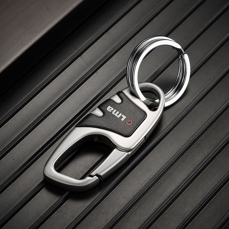 Double-ring keychain-black-carbon steel-9 * 3cm-1 piece