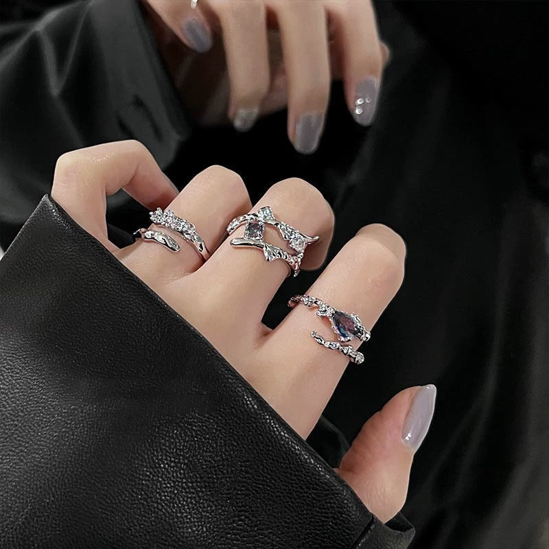 Minimalist Irregular  Ring Set Women, High Grade Gradient Stone, INS Cold Tone Jewelry