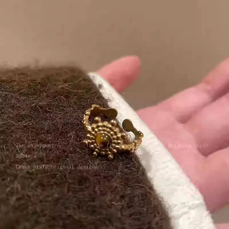 Vintage Tigerauge Offener Ring für Damen, Maillard Retro Nischen Design High-End Zeigefingerring