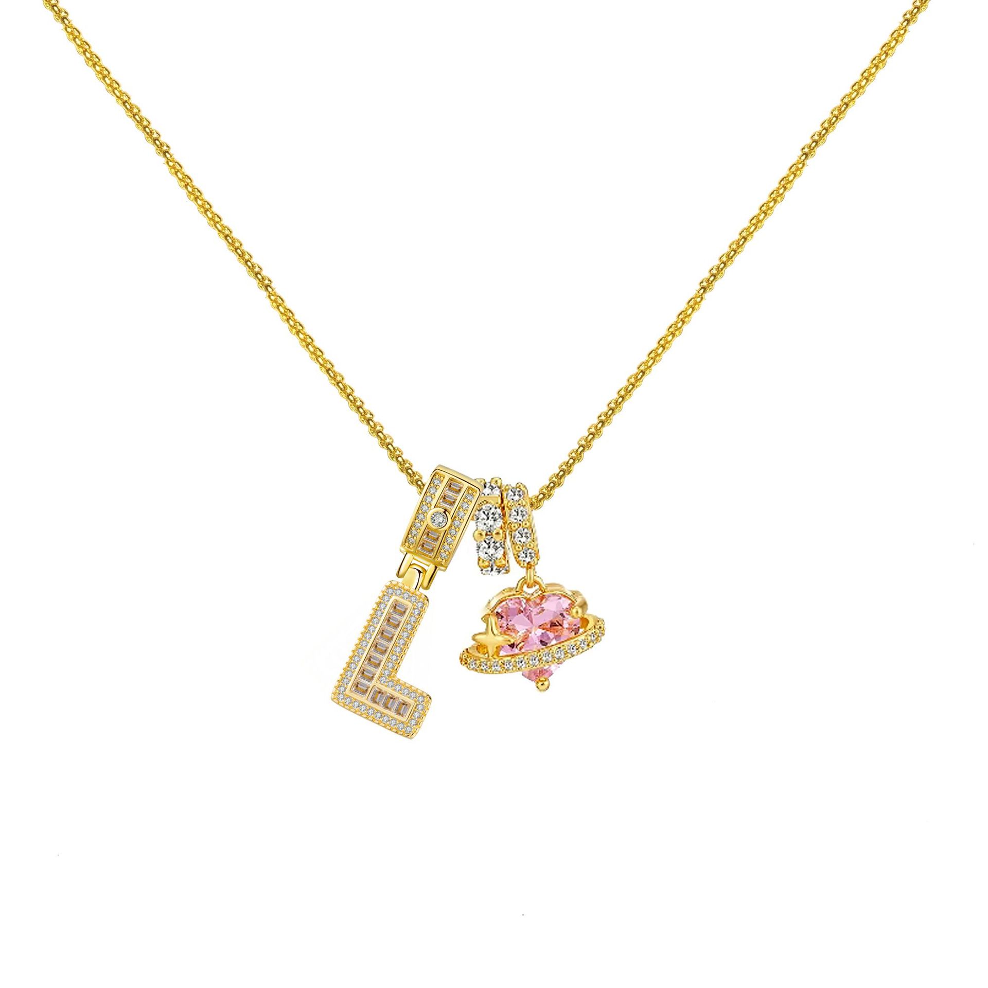 Gold-Plated Copper Planet Heart Pendant Necklace With Diamonds