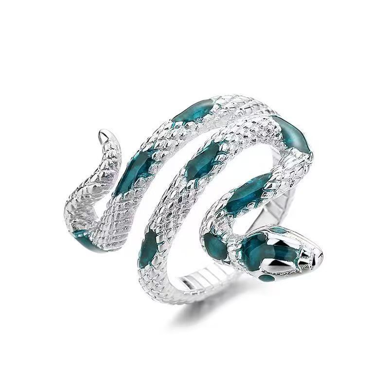 Dark Gothic Titanium Steel Snake Wrapped Ring, Adjustable Open Band, Neutral Unisex Index Finger Ring