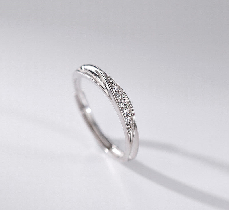 S925 Sterling Silber Liebesfrequenz Paarringe, minimalistische Wellentextur Partnerringe, mikro-eingefasste Zirkonia, leichte Luxus Fingerringe