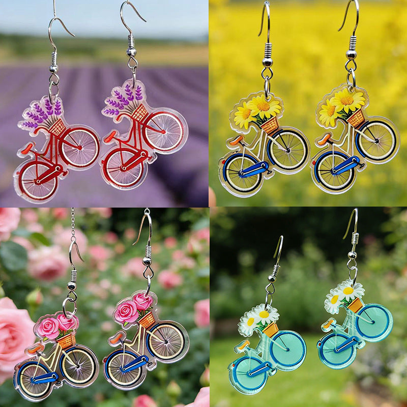 New Rose Sunflower Tulip Bicycle Earrings