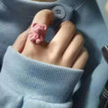 Cute Blue Flocked Bear Open Ring, Sweet INS Style All-match Adjustable Finger Ring