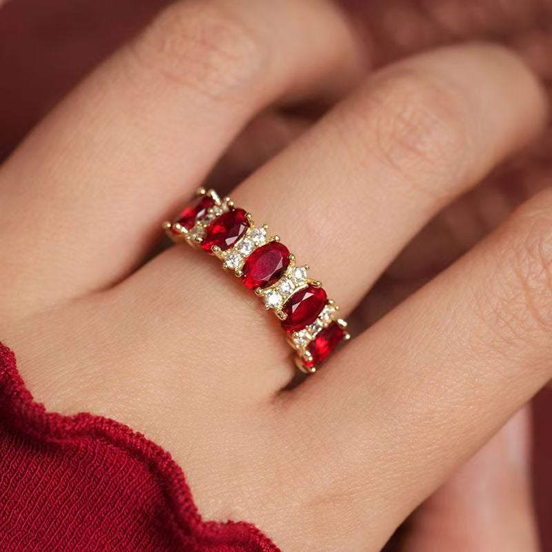 Retro Court Stil Rot Edelstein Ring, Elegante Leichte Luxus Nischen High-End Schmuck