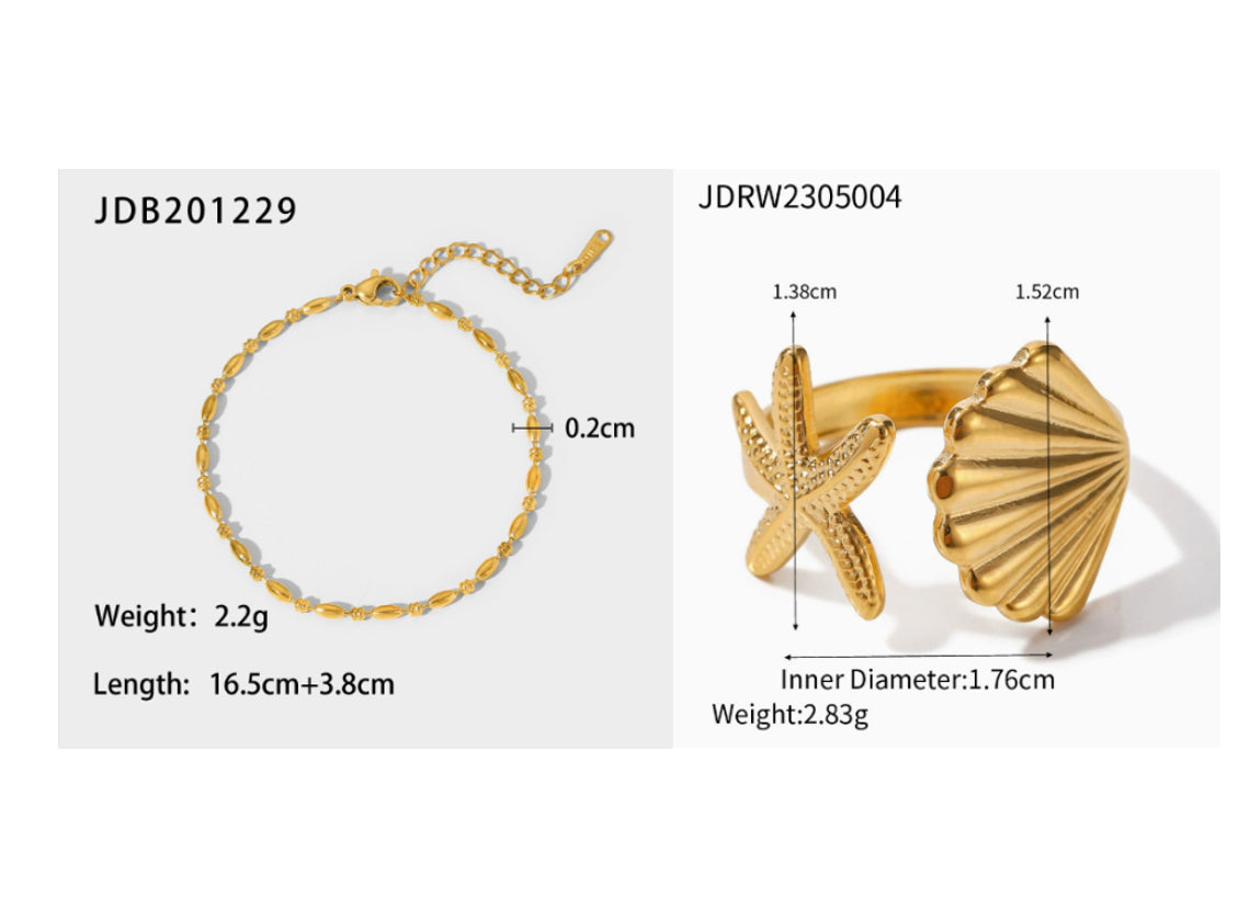 Edelstahlring mit Muschelarmband