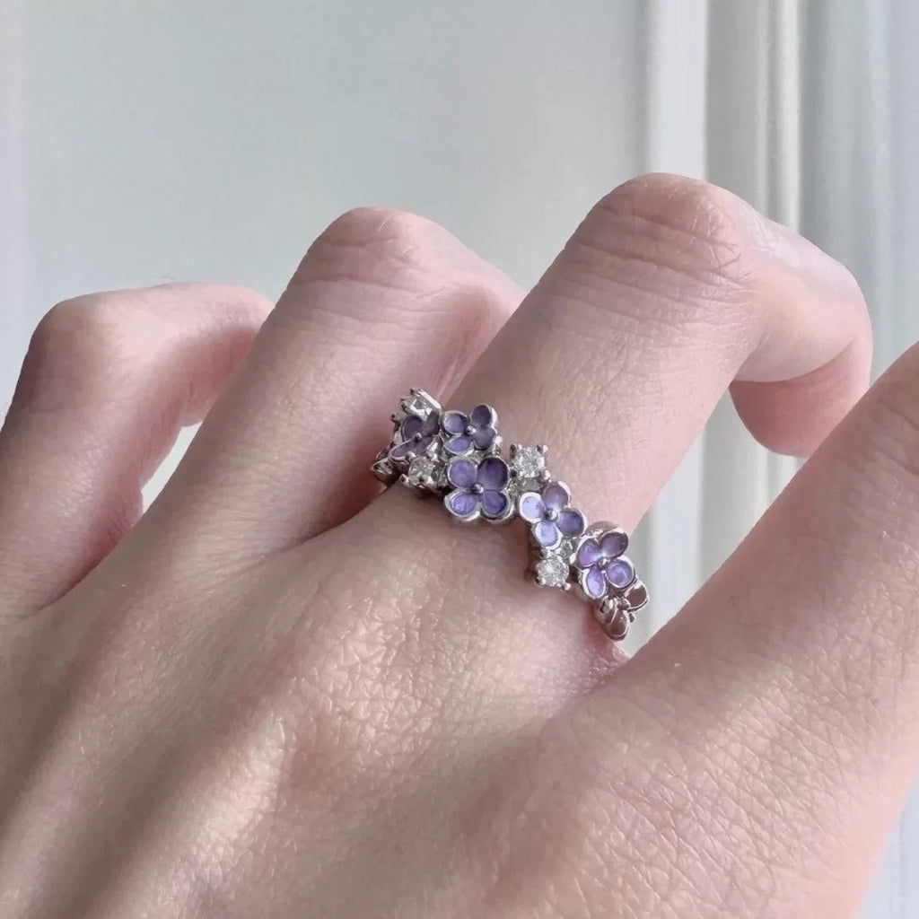 Sweet Cool Purple Flower Ring For Women, Ins Style, Niche Design, Elegant & Light Luxury, Adjustable Opening Band, Personalized Index Finger Ring