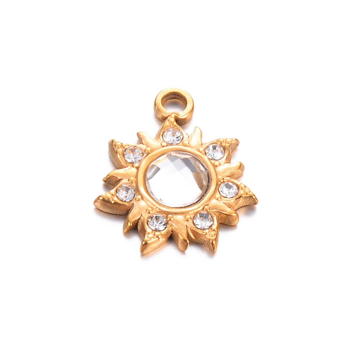 Instagram-style Sunflower Stainless Steel Pendant With Colorful Faceted Zircon Inlays