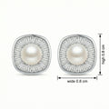 925 Sterling Silver Radiant Pearl and Tapered Baguette CZ Cushion Halo Stud Earrings