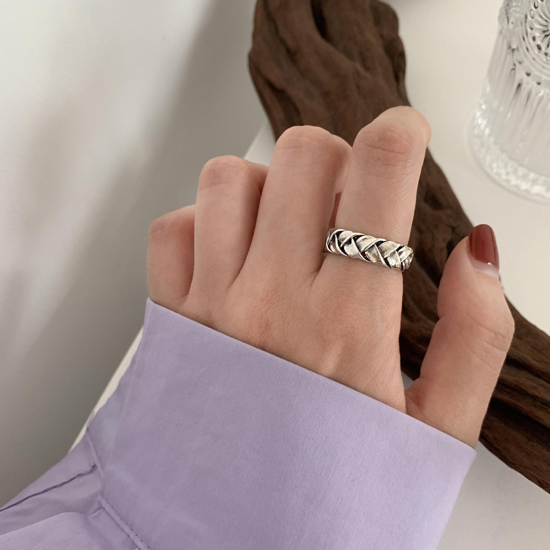 Koreanische minimalistische Vintage-Ringe aus 925er Silber für Damen