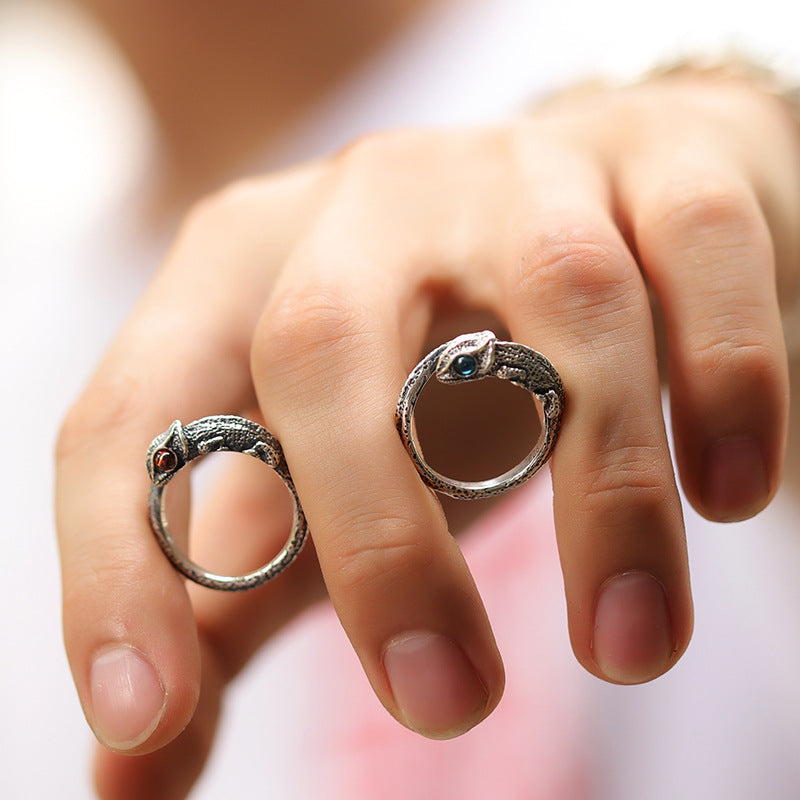 Retro Thai Silver Chameleon Animal-Shaped Ring
