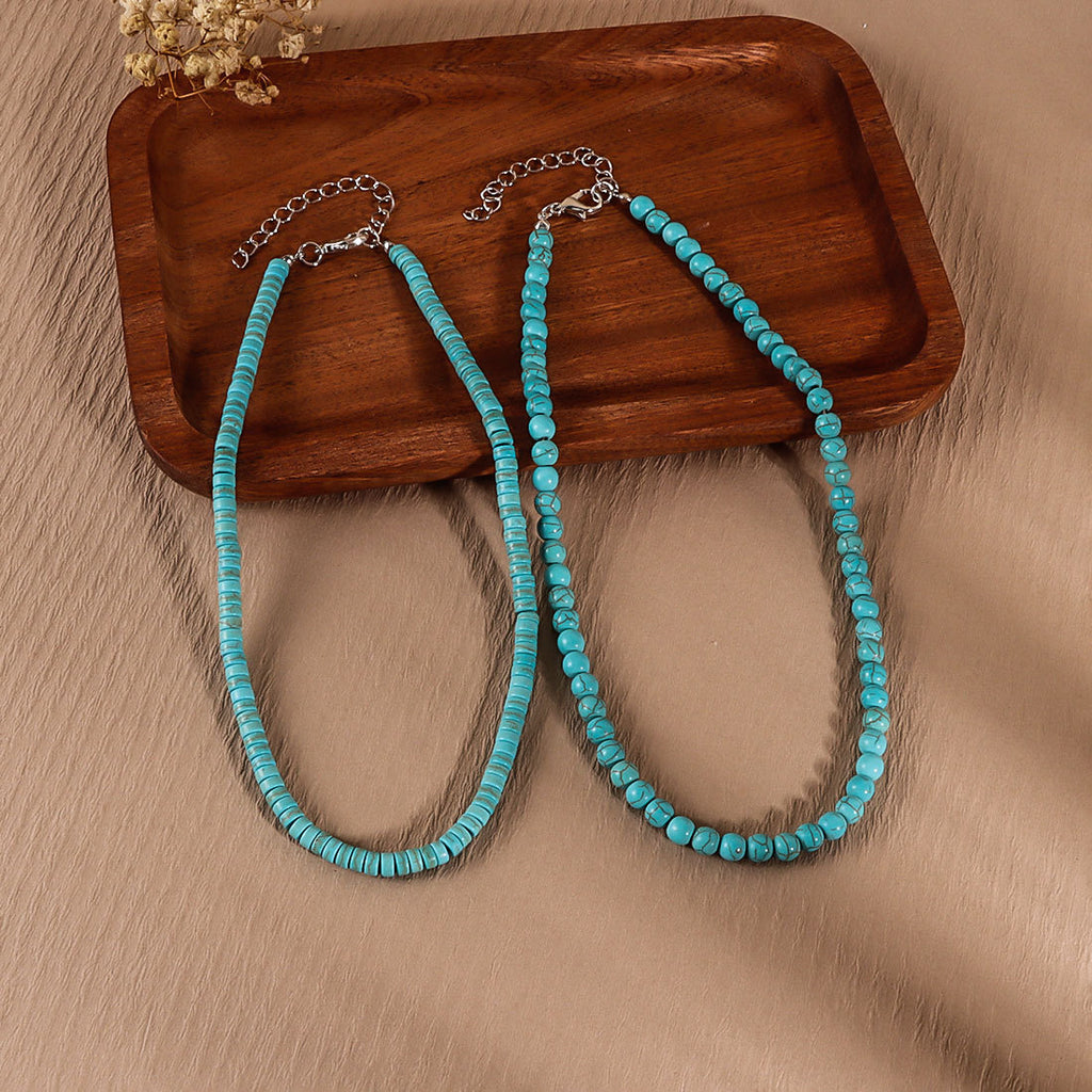 Simple Retro Turquoise Round Bead Necklace