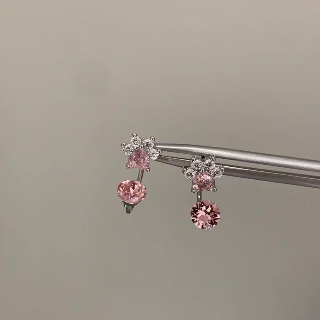 Cat Claw Super Sparkling Full Diamond Zircon KT Cat Earrings For Women, Sweet Cute Ear Drops, Bow Ear Studs