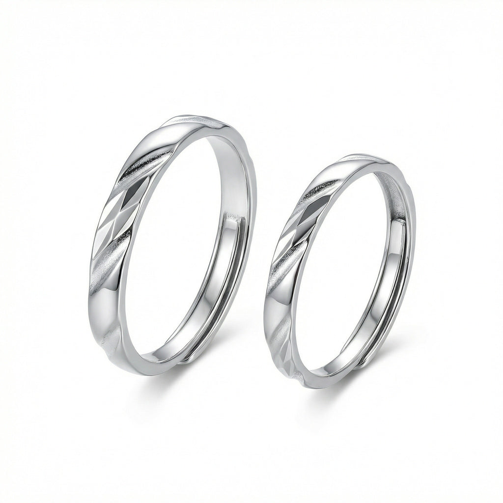 925 Sterling Silver Elegant Silver Couple Rings with Red and Black Twisted Enamel Accents