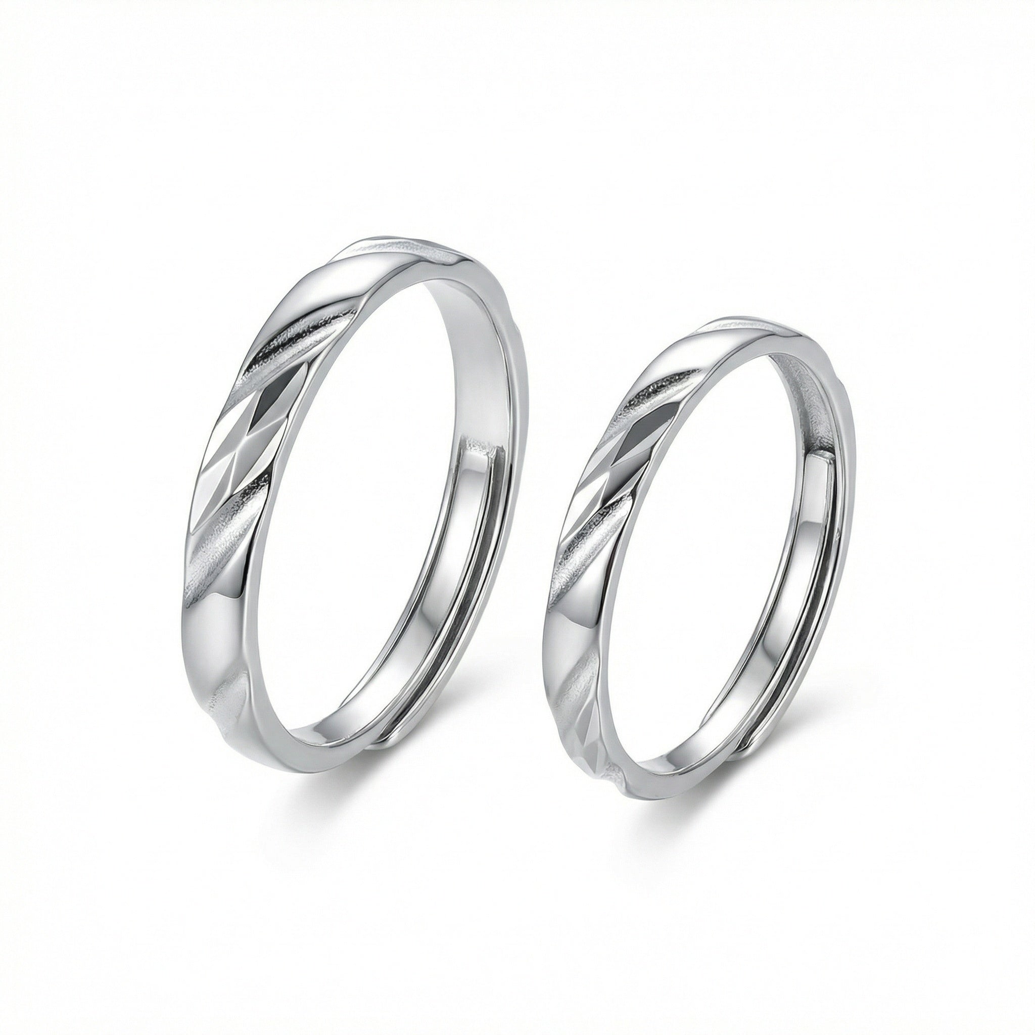 925 Sterling Silver Elegant Silver Couple Rings with Red and Black Twisted Enamel Accents