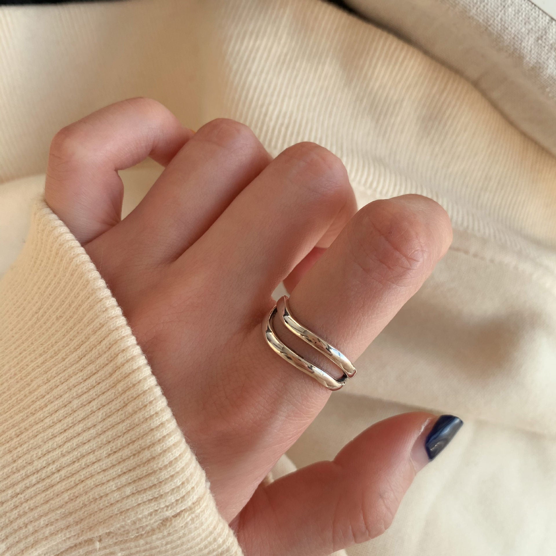 Minimalistische Ringe aus 925er Sterlingsilber für Damen, koreanisches Nischen-Design, anlaufgeschützte Vintage-Heavy-Duty-Fingerringe, Schmuck
