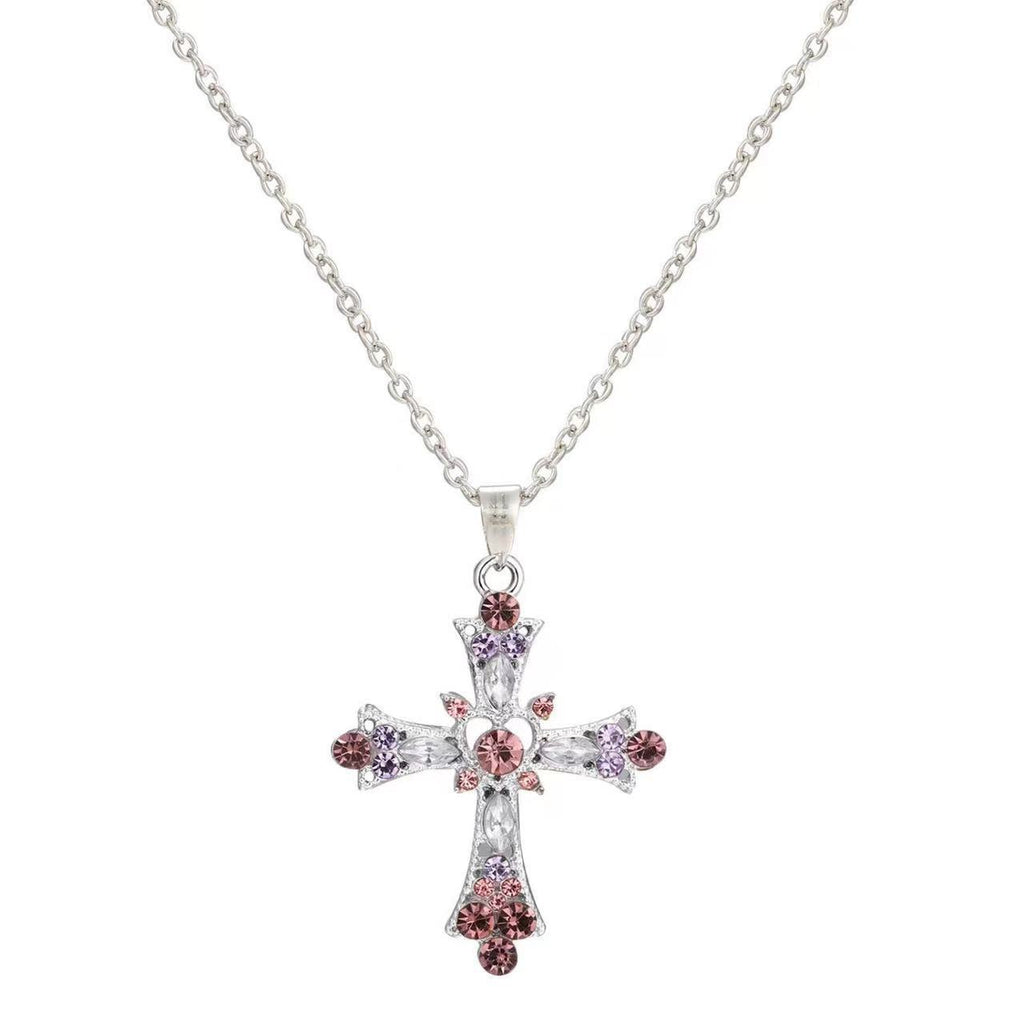 Gothic Cross Pendant Necklace For Women, Y2K Heavy Duty Bling Rhinestone Clavicle Chain, Vintage Punk Hip Hop Trendy Streetwear Jewelry