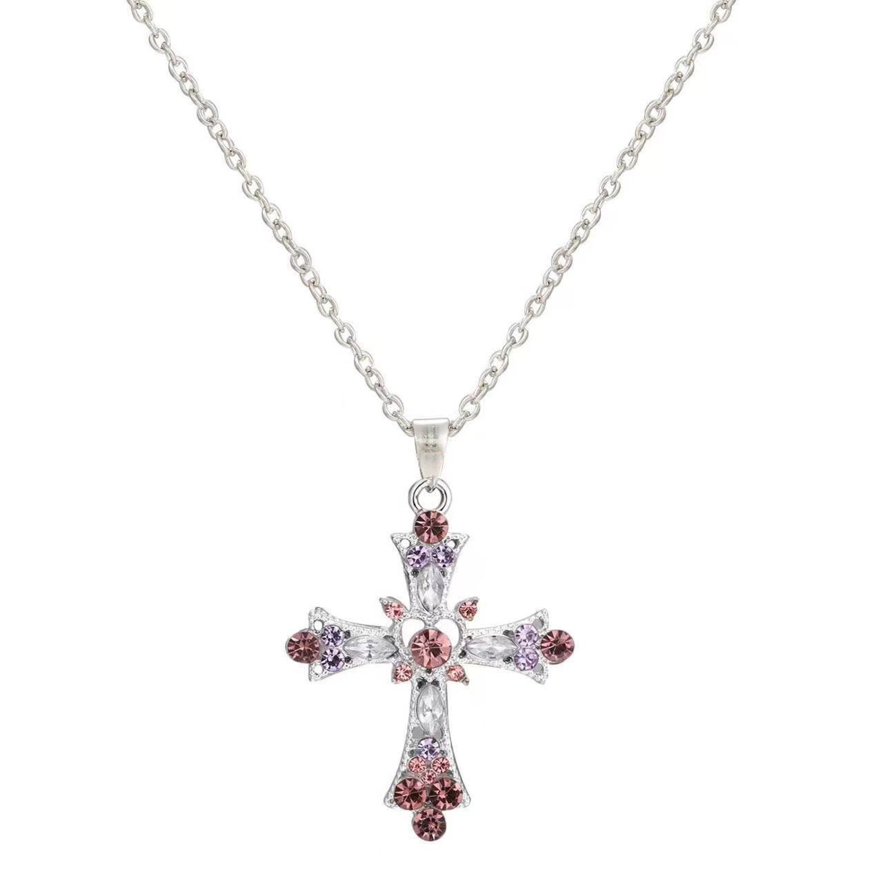 Gothic Cross Pendant Necklace For Women, Y2K Heavy Duty Bling Rhinestone Clavicle Chain, Vintage Punk Hip Hop Trendy Streetwear Jewelry