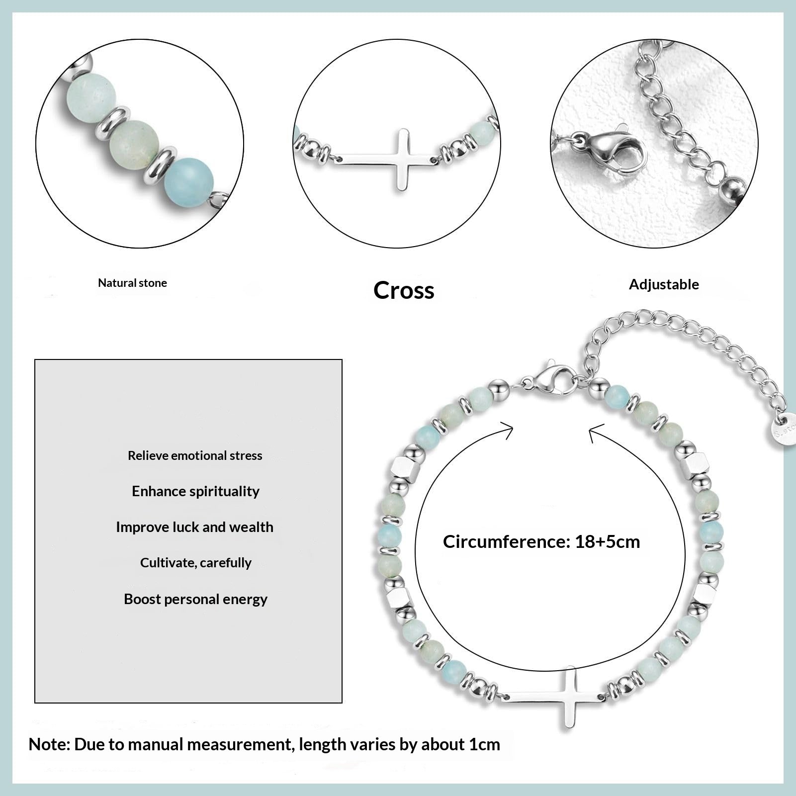 Natural Stainless Steel Cross Beaded Bracelet Card