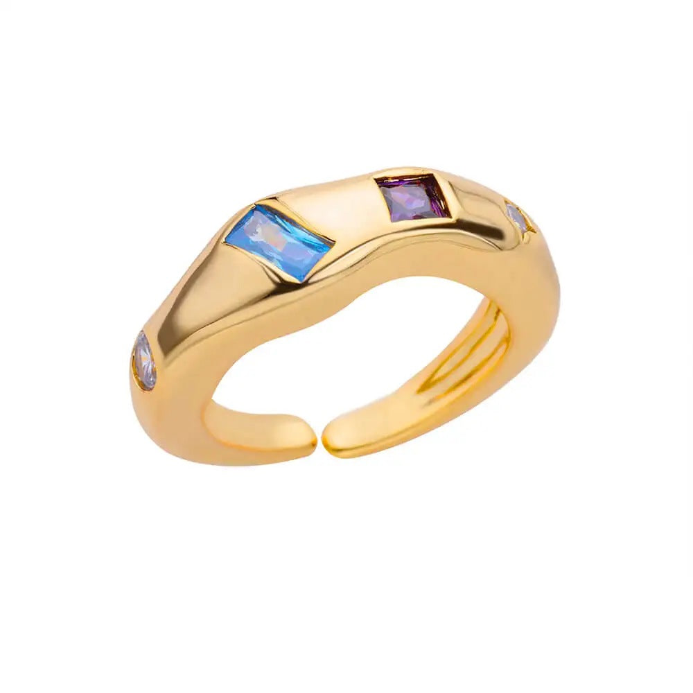 18 Karat vergoldeter Ring, ausgefallen und einzigartig, mit Diamantbesatz