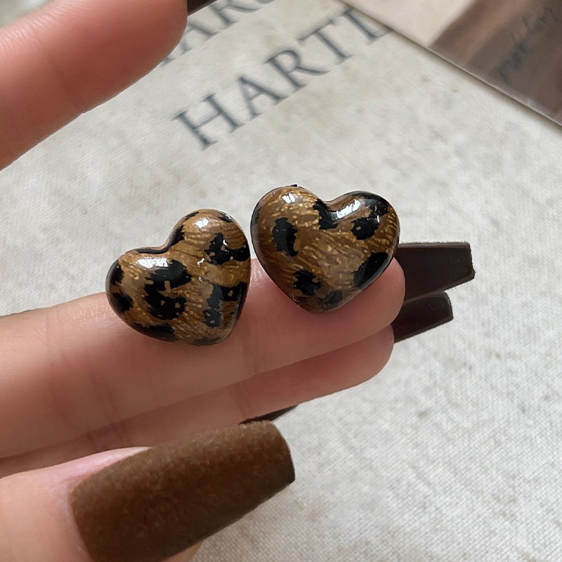 Vintage Leopard Print Herz Ohrstecker für Damen, Retro Y2K Süße Coole Leopard Herz Ohrringe, Trendiger Ästhetischer Alltagsschmuck Geschenk