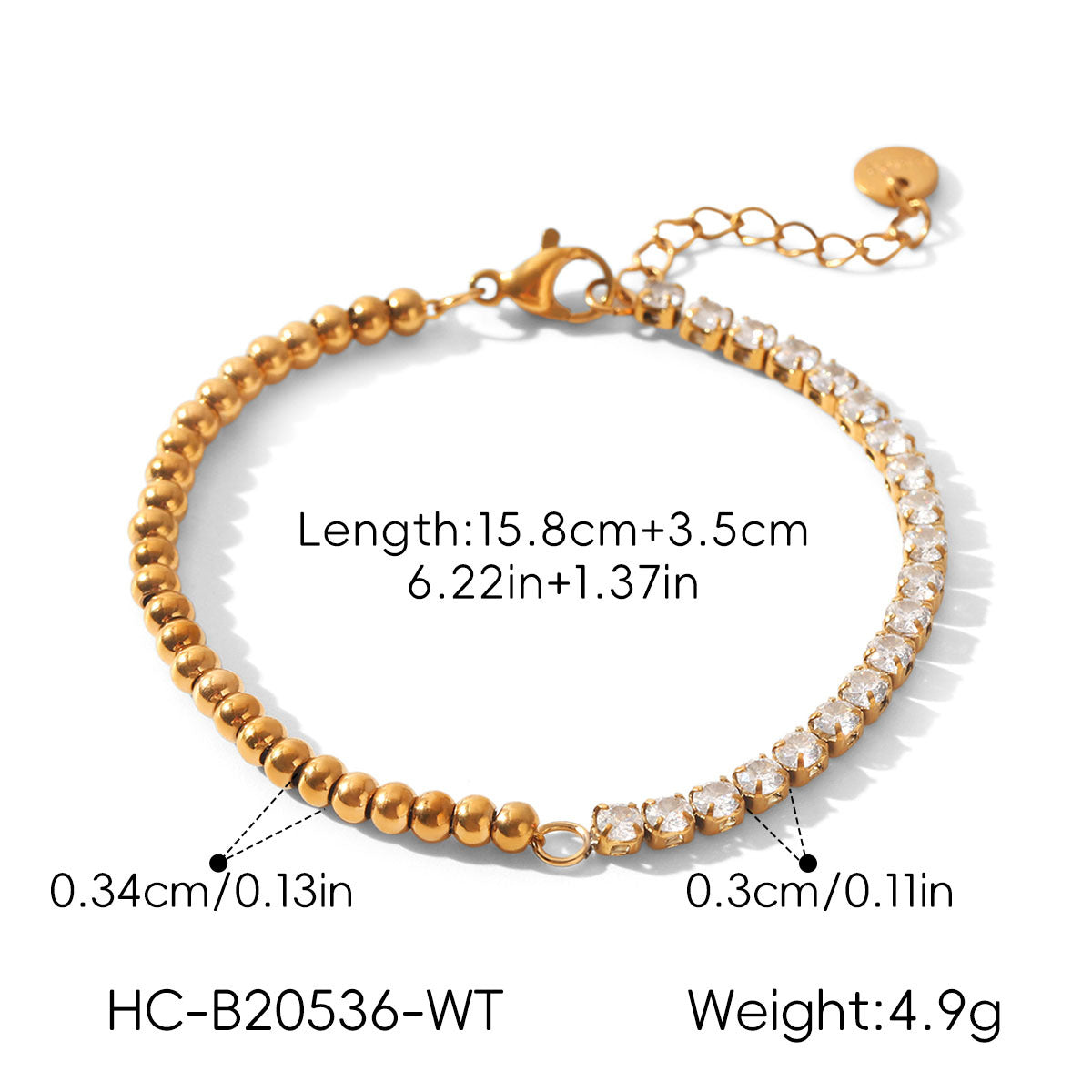 18k Goldfarbenes Edelstahl-Zirkon-Armband, das nicht verblasst
