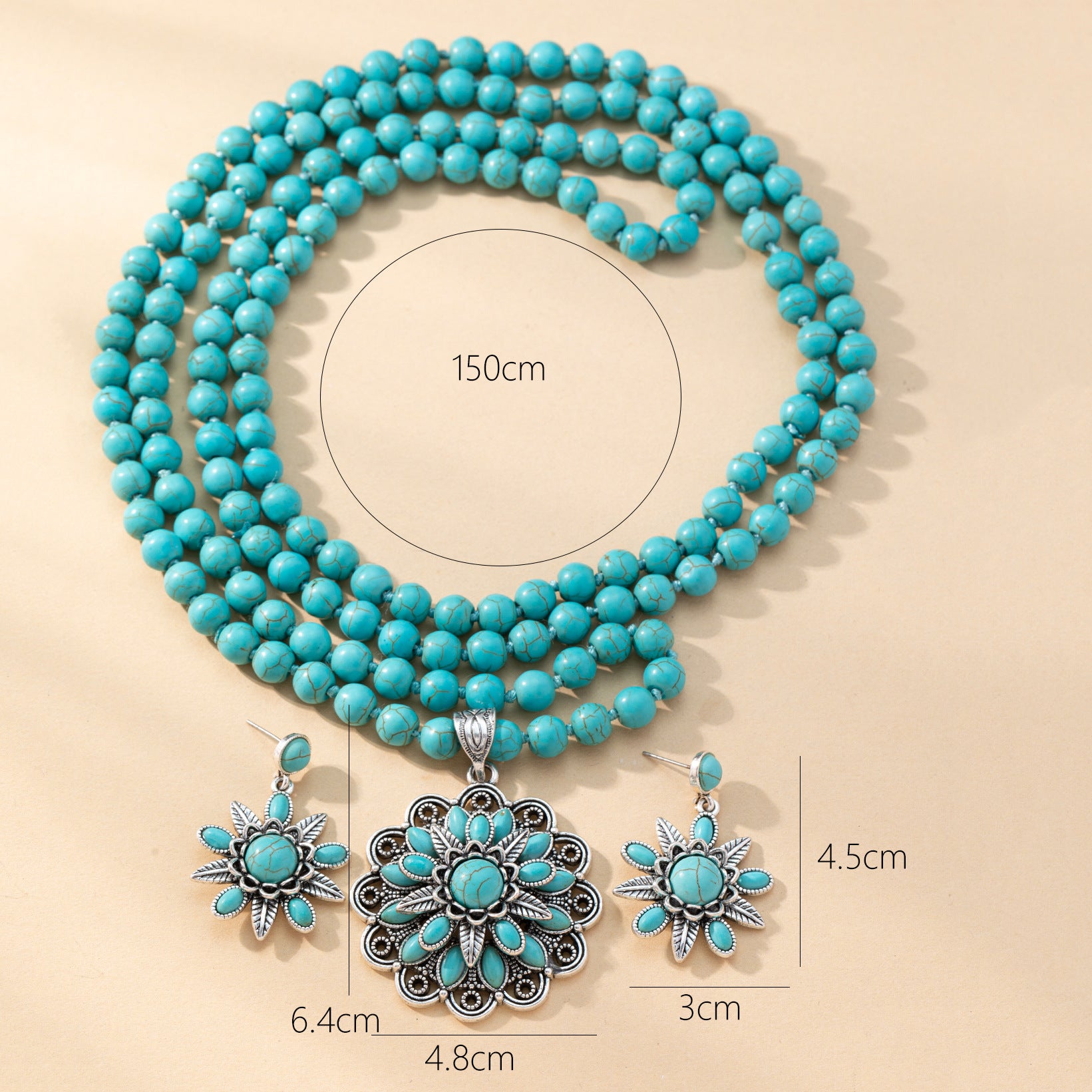 Western-style Loose Turquoise Bead Necklace With Electroplating
