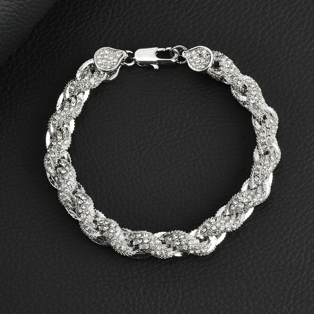 European And American Hip-Hop Mens Necklace 10mm Alloy Braided Chain With Diamonds