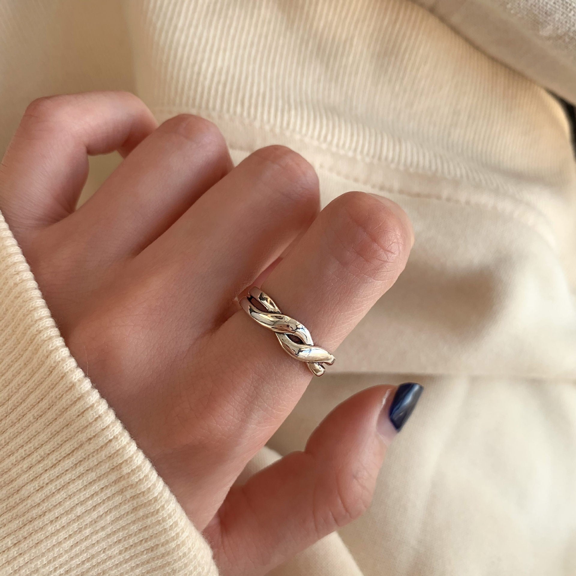 Minimalistische Ringe aus 925er Sterlingsilber für Damen, koreanisches Nischen-Design, anlaufgeschützte Vintage-Heavy-Duty-Fingerringe, Schmuck