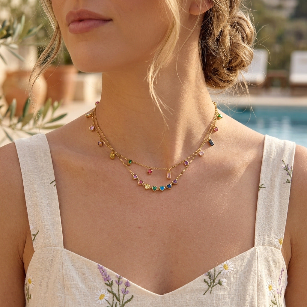 Frühling Sommer Urlaub Schmuck Titanstahl Bunte Zirkon Halskette Leichter Luxus