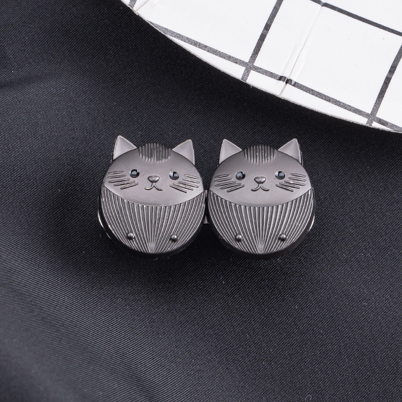 Oval cat head waist buckle-silver-alloy-1 pair