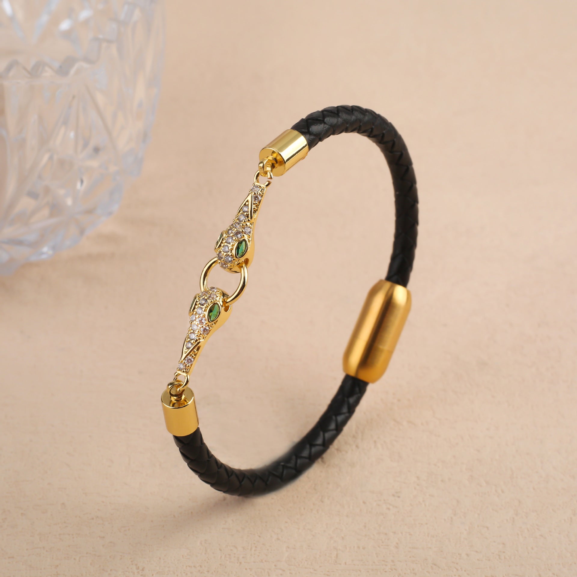 Retro Herren Animal Leopard-Kopf Lederarmband