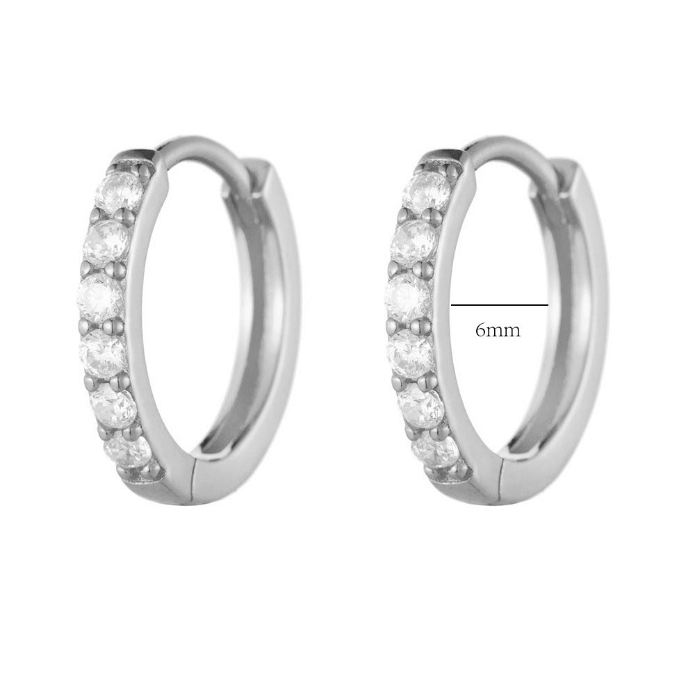 Ohrclips aus Sterlingsilber 925, eingelegt mit Zirkonia, schlichte runde Ohrringe