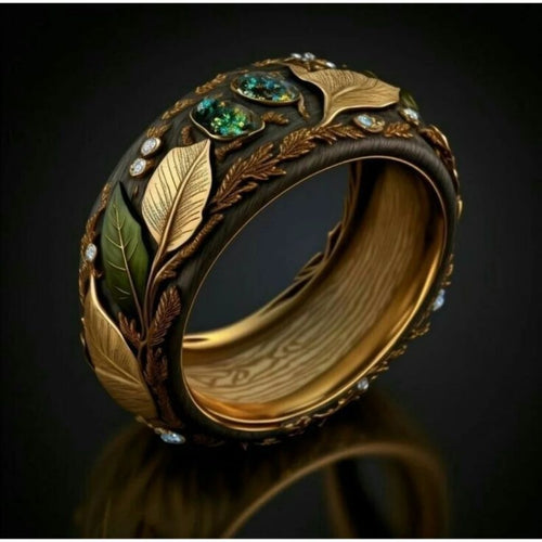Anillo con diseño de rama y enredadera de malaquita