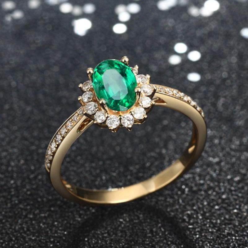 Adjustable Simulated Emerald & Simulated Diamond Ring For Women, Faux Gemstone Statement Band