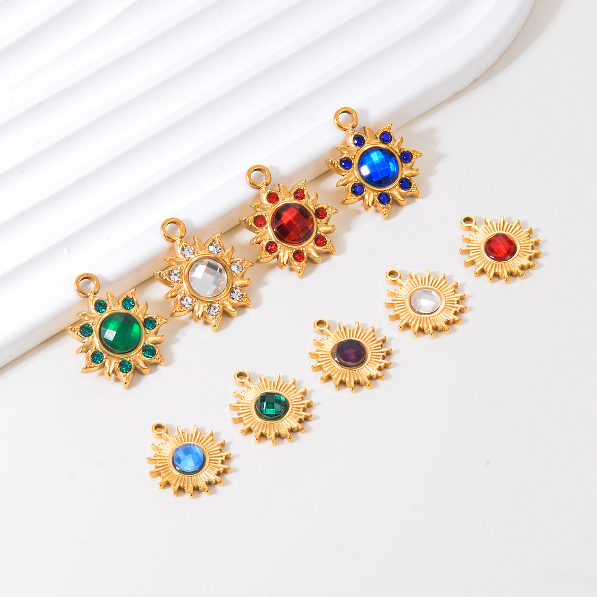 Instagram-style Sunflower Stainless Steel Pendant With Colorful Faceted Zircon Inlays