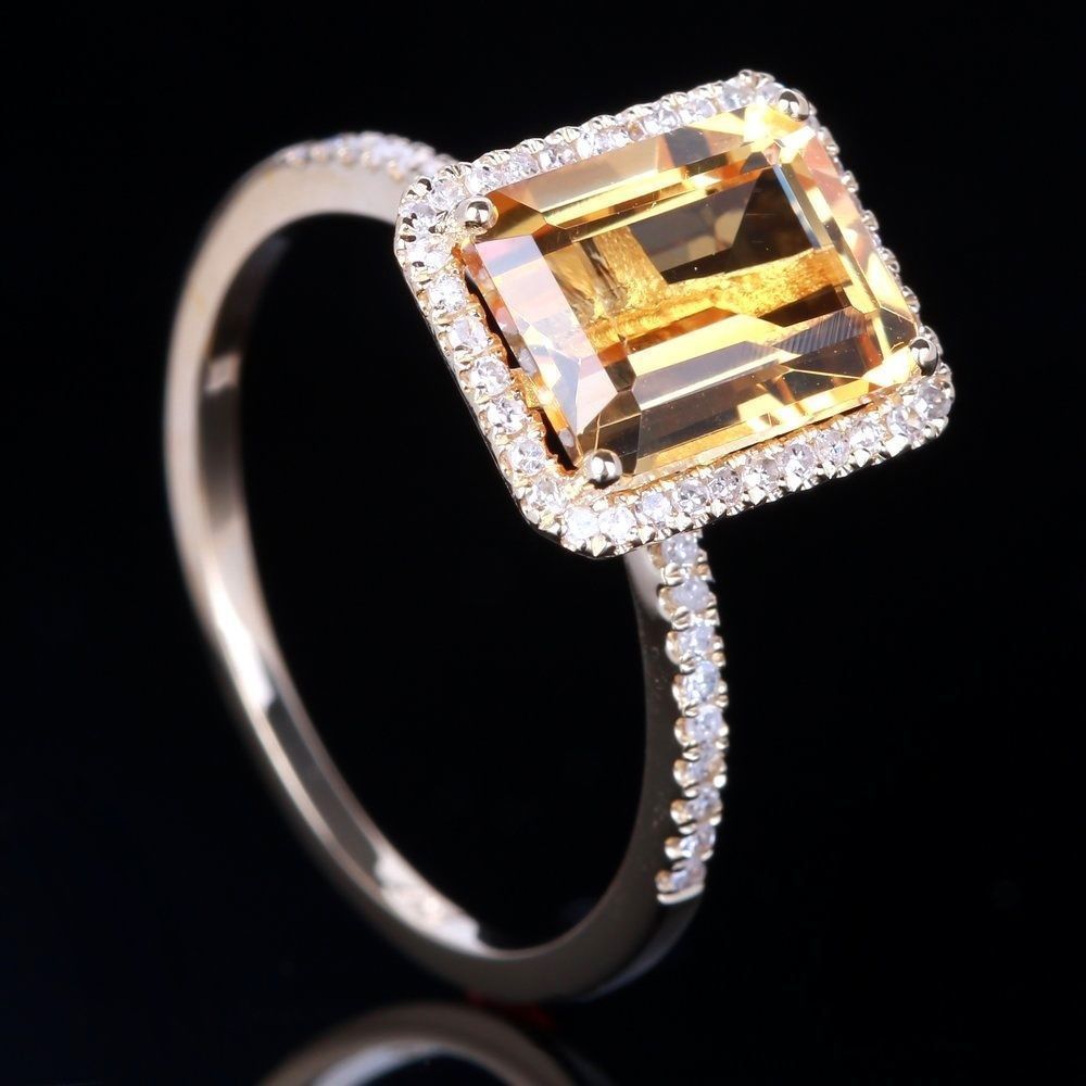 Luxury Champagne Yellow Gemstone Ring, Micro Pave Engagement Band For Women