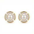 925 Sterling Silver Radiant Pearl and Baguette-Cut Fan-Shaped Stud Earrings